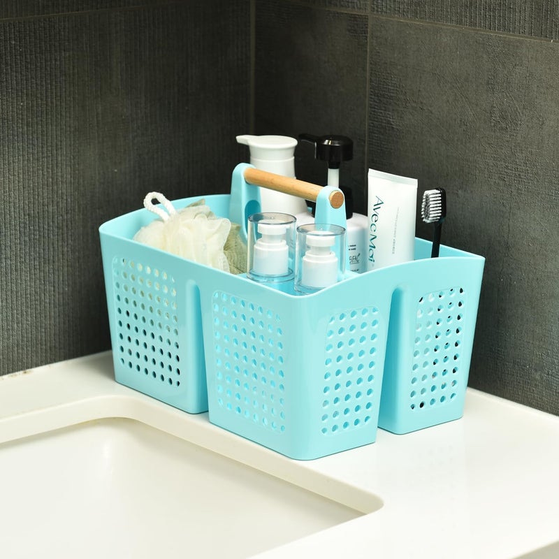 PAKCHOICE Portable Shower Caddy Basket with Compartments, Plastic Divided Cleaning Caddy Organizer Storage Tote with Handle for Bathroom, College, Dorm Room Essentials, Light Blue - Image 3